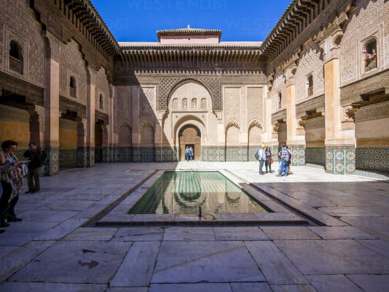 Innenhof der Koranschule Medersa Ali Ben Youssef, Altstadt, Marrakesch, Marrakech-Tensift-Al Haouz, historische Medina, Marokko, Afrika