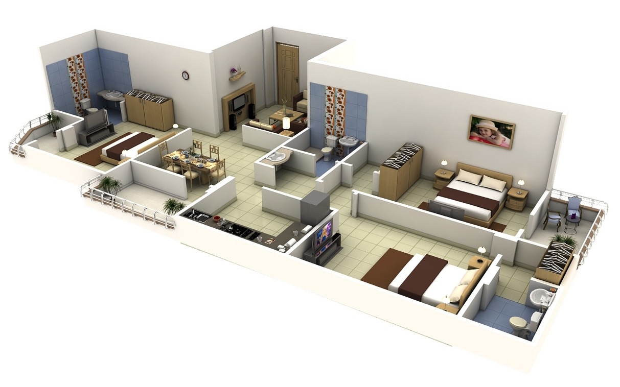 3 bedroom 3d floorplans